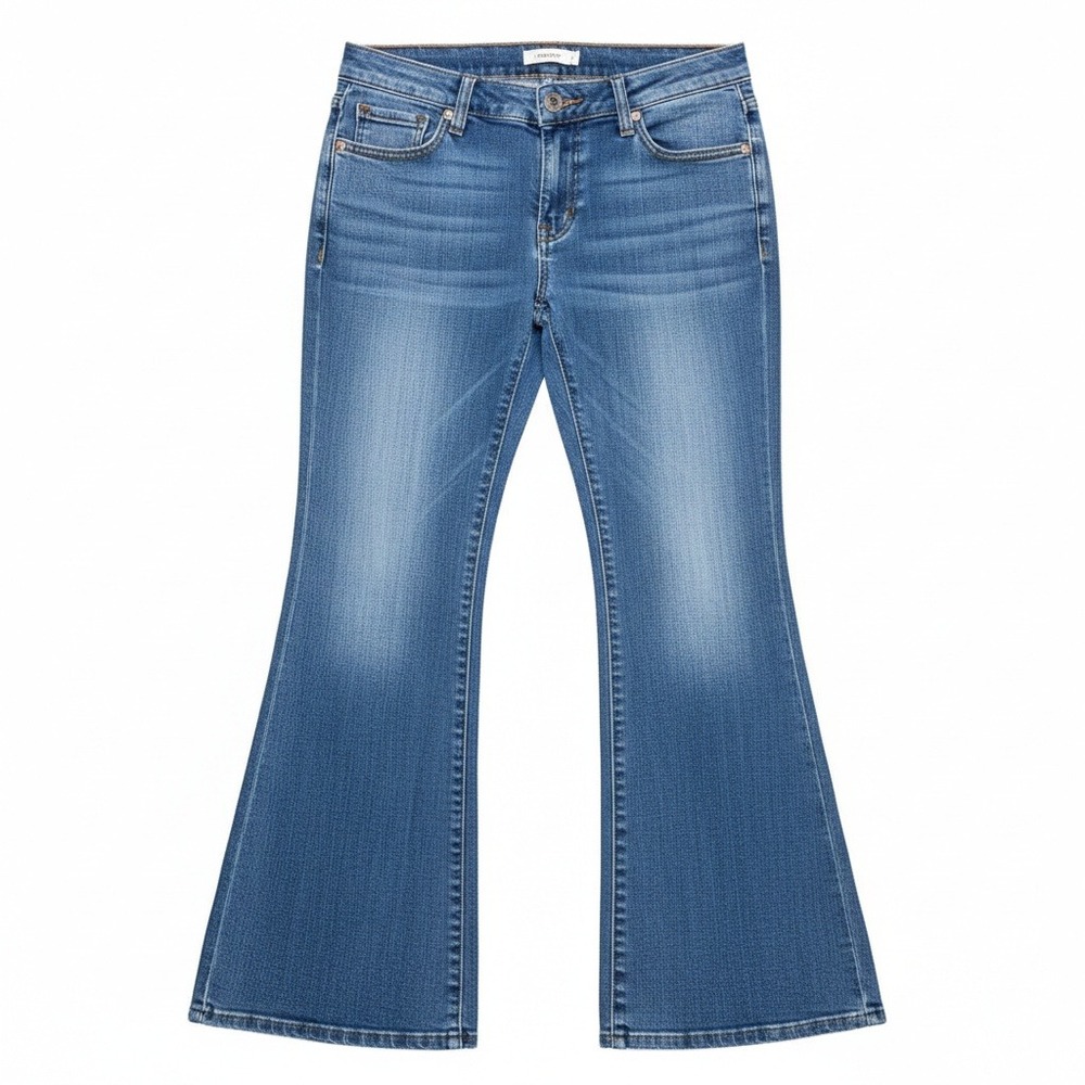 American Rag Jeans Womens 9  Flare Wide Leg Denim Med Wash‎ Low Rise Distressed